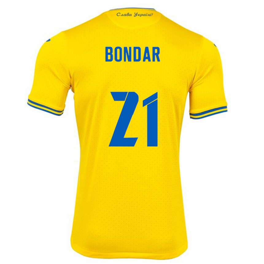 Kids Football Ukraine Valeriy Bondar #21 Yellow Home Jersey 24-26 T-Shirt Uk