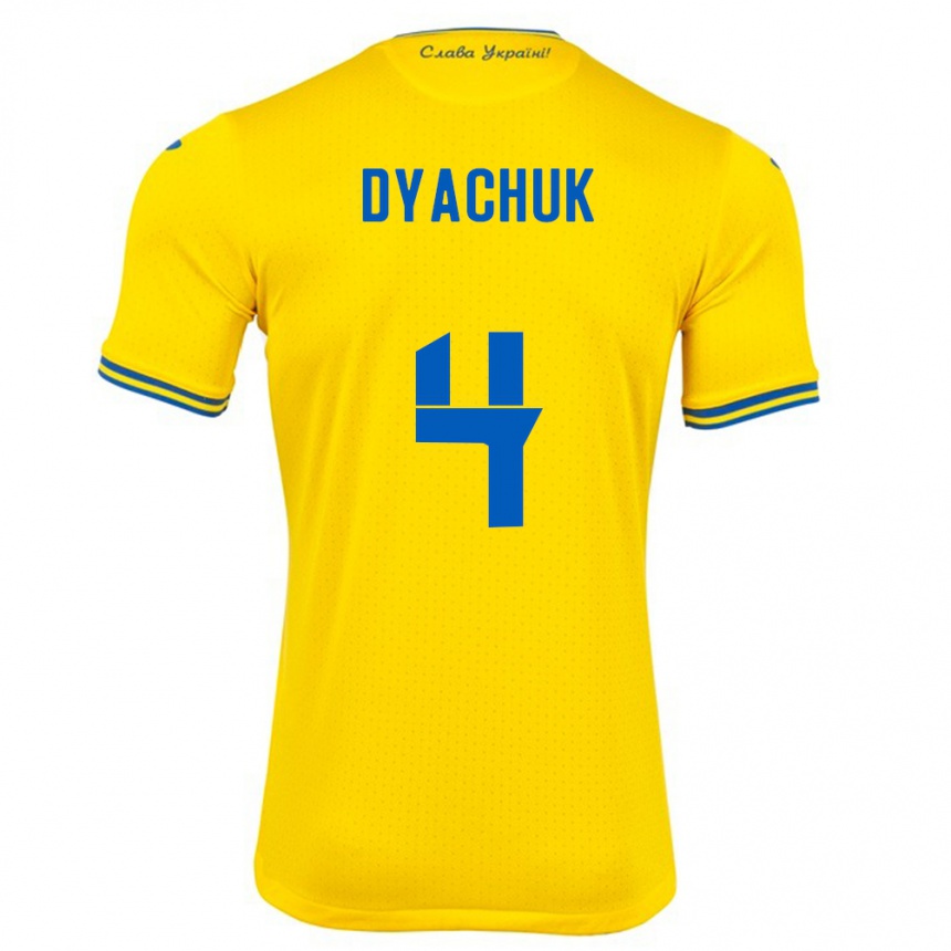 Kids Football Ukraine Maksym Dyachuk #4 Yellow Home Jersey 24-26 T-Shirt Uk