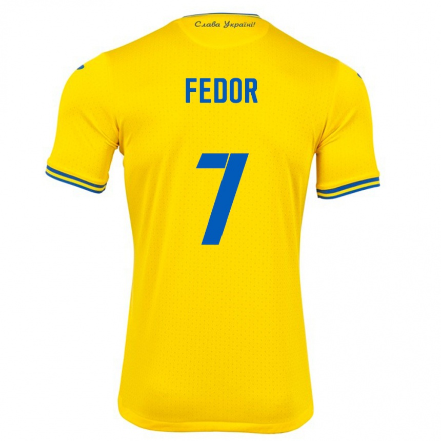 Kids Football Ukraine Oleg Fedor #7 Yellow Home Jersey 24-26 T-Shirt Uk