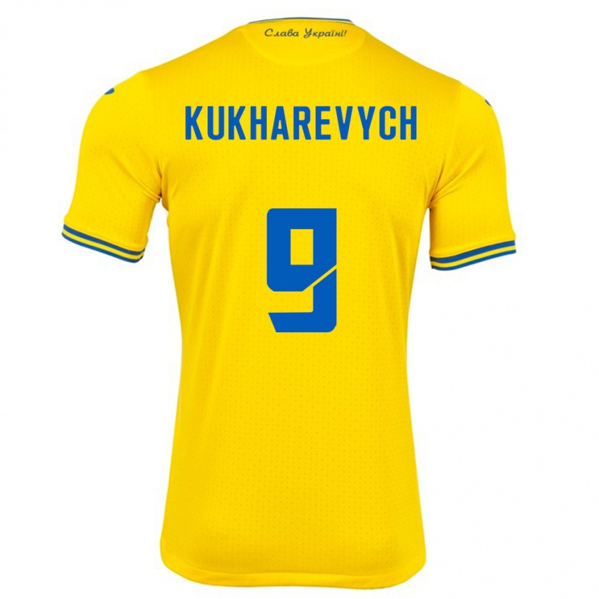 Kids Football Ukraine Mykola Kukharevych #9 Yellow Home Jersey 24-26 T-Shirt Uk