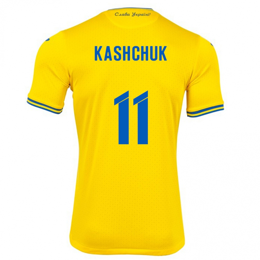 Kids Football Ukraine Oleksiy Kashchuk #11 Yellow Home Jersey 24-26 T-Shirt Uk