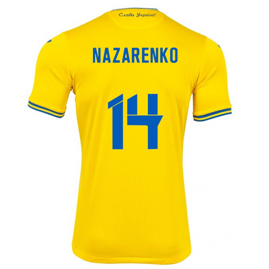 Kids Football Ukraine Oleksandr Nazarenko #14 Yellow Home Jersey 24-26 T-Shirt Uk