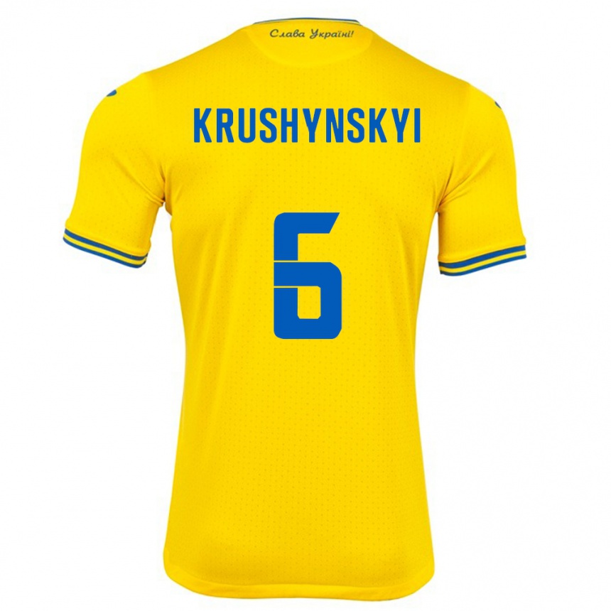 Kids Football Ukraine Borys Krushynskyi #6 Yellow Home Jersey 24-26 T-Shirt Uk