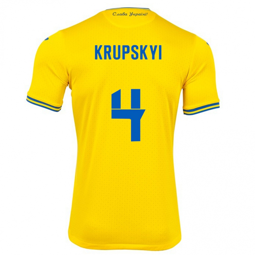 Kids Football Ukraine Ilya Krupskyi #4 Yellow Home Jersey 24-26 T-Shirt Uk