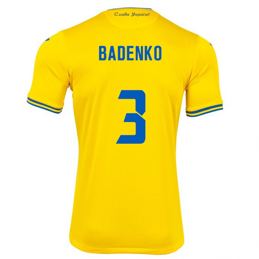 Kids Football Ukraine Ilya Badenko #3 Yellow Home Jersey 24-26 T-Shirt Uk