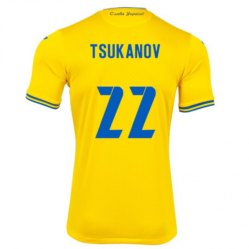 Kids Football Ukraine Viktor Tsukanov #22 Yellow Home Jersey 24-26 T-Shirt Uk