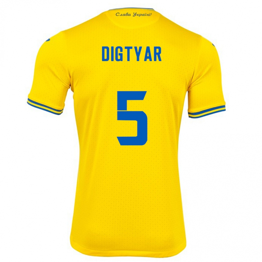 Kids Football Ukraine Kyrylo Digtyar #5 Yellow Home Jersey 24-26 T-Shirt Uk