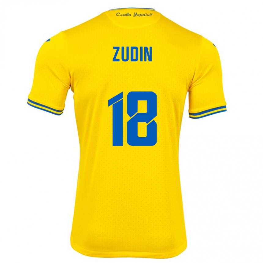 Kids Football Ukraine Dmytro Zudin #18 Yellow Home Jersey 24-26 T-Shirt Uk