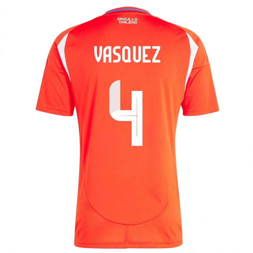 Kids Football Chile Matías Vásquez #4 Red Home Jersey 24-26 T-Shirt Uk