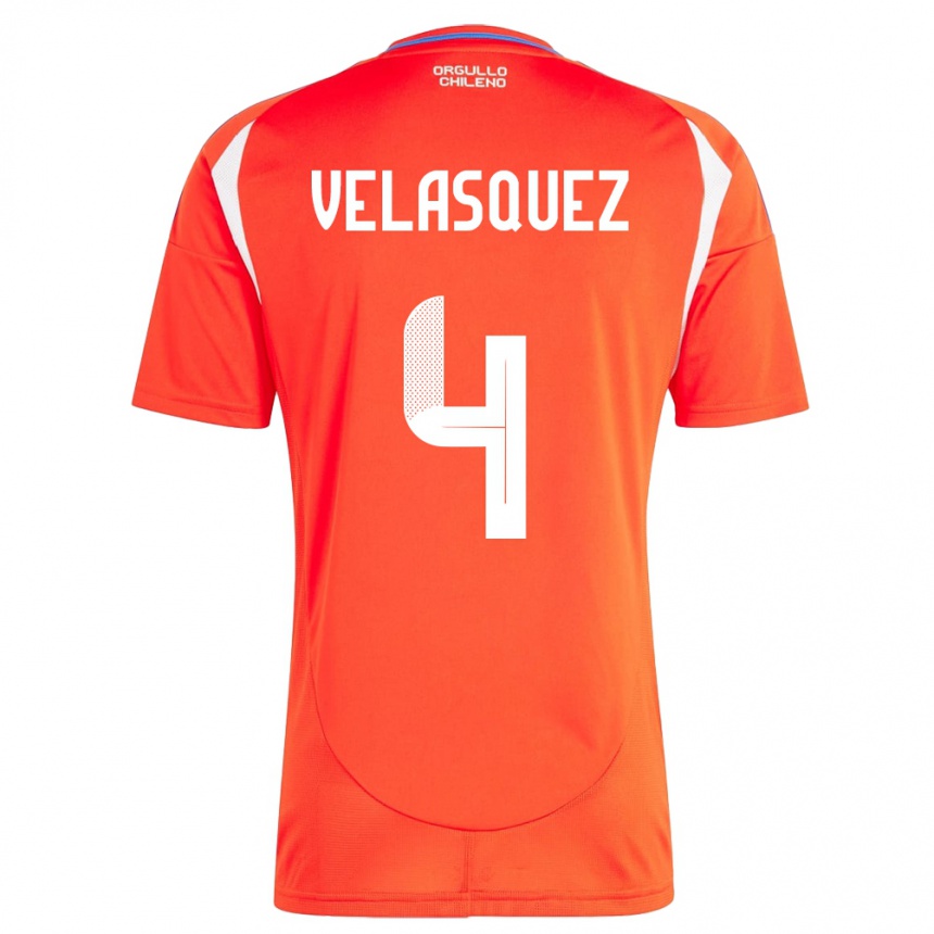 Kids Football Chile Lucas Velásquez #4 Red Home Jersey 24-26 T-Shirt Uk