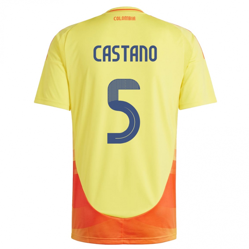 Kids Football Colombia Kevin Castaño #5 Yellow Home Jersey 24-26 T-Shirt Uk