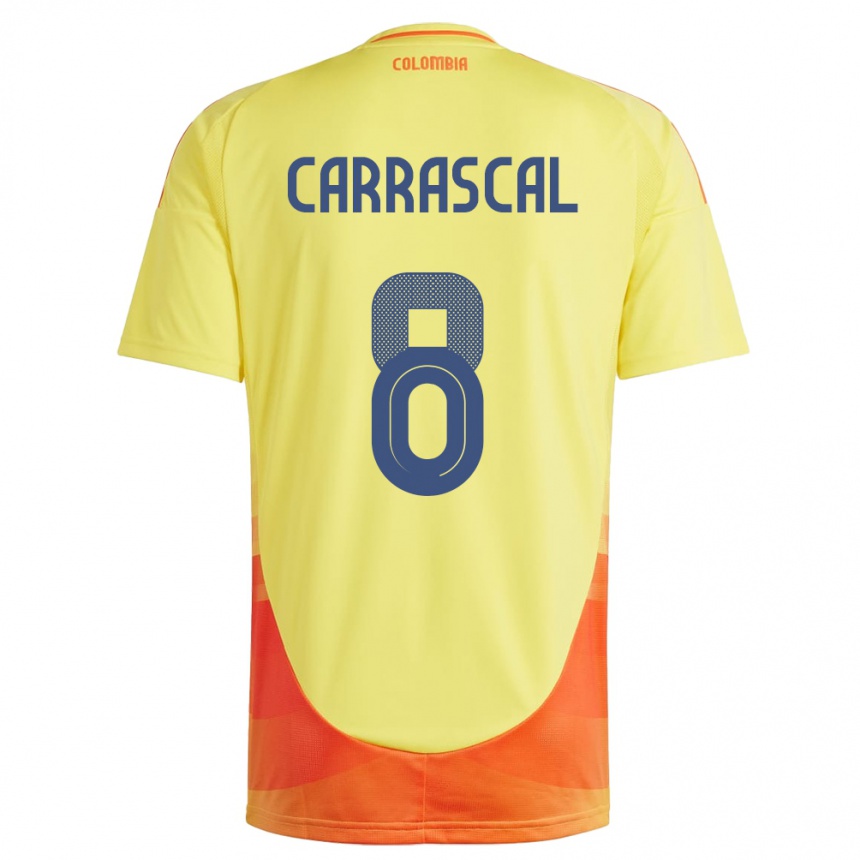 Kids Football Colombia Jorge Carrascal #8 Yellow Home Jersey 24-26 T-Shirt Uk