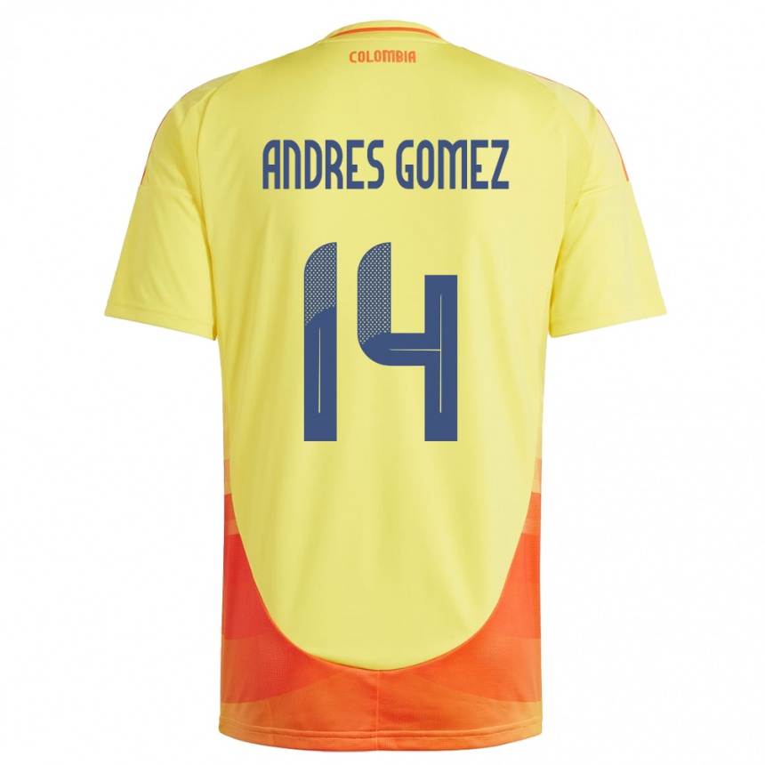 Kids Football Colombia Carlos Andrés Gómez #14 Yellow Home Jersey 24-26 T-Shirt Uk