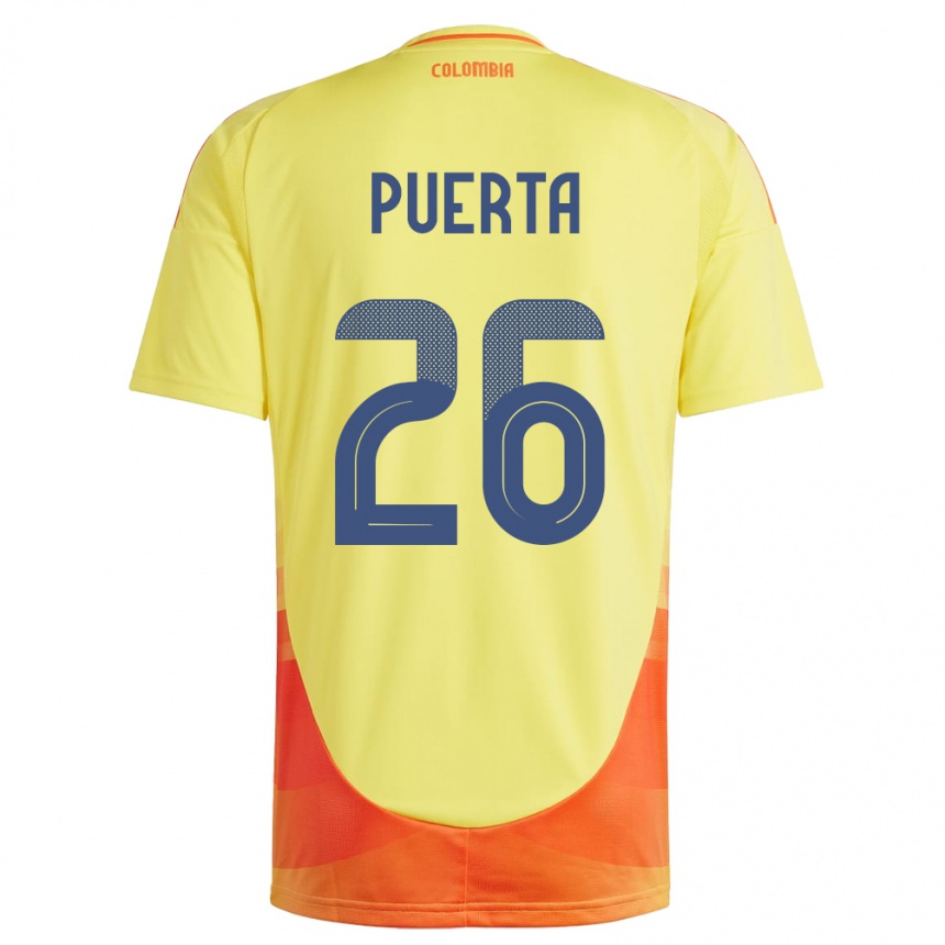 Kids Football Colombia Gustavo Puerta #26 Yellow Home Jersey 24-26 T-Shirt Uk