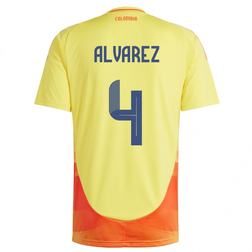 Kids Football Colombia Fernando Álvarez #4 Yellow Home Jersey 24-26 T-Shirt Uk