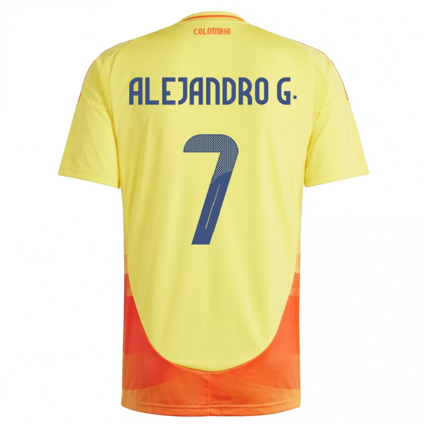 Kids Football Colombia Alejandro García #7 Yellow Home Jersey 24-26 T-Shirt Uk