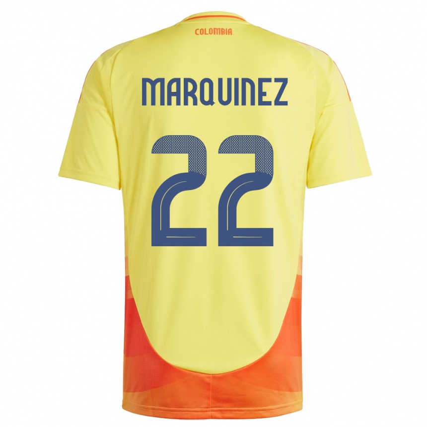 Kids Football Colombia Luis Marquinez #22 Yellow Home Jersey 24-26 T-Shirt Uk