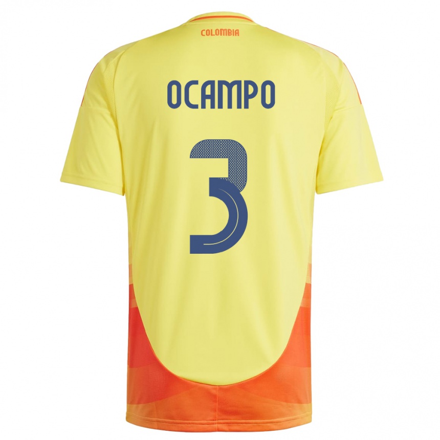 Kids Football Colombia Édier Ocampo #3 Yellow Home Jersey 24-26 T-Shirt Uk