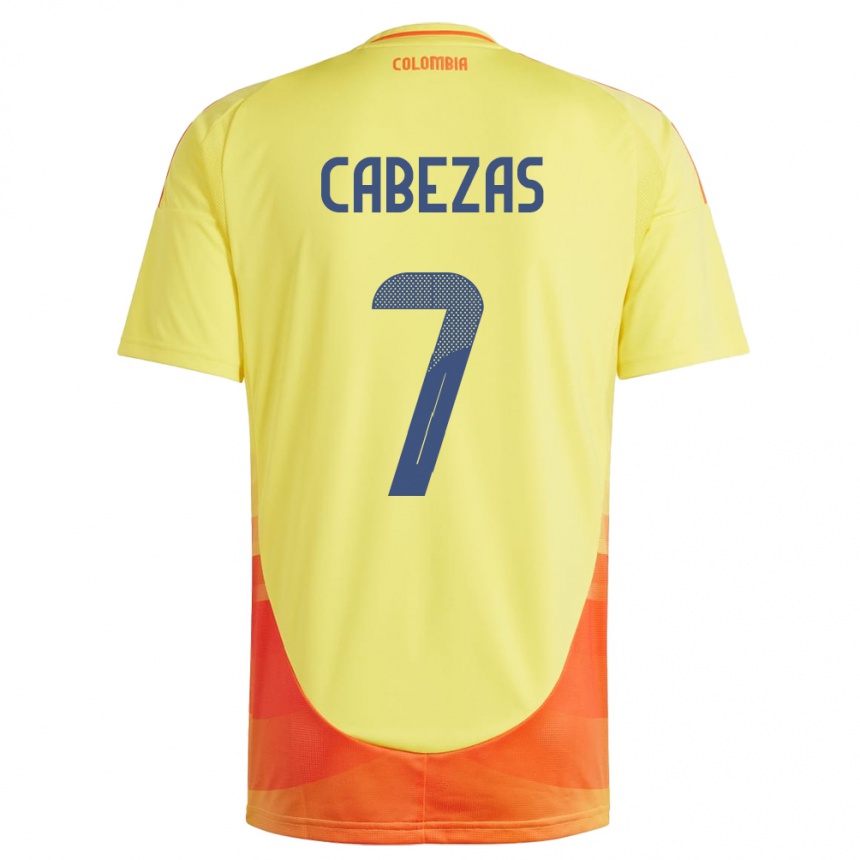 Kids Football Colombia Jorge Cabezas #7 Yellow Home Jersey 24-26 T-Shirt Uk