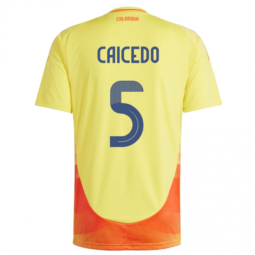 Kids Football Colombia Kelly Caicedo #5 Yellow Home Jersey 24-26 T-Shirt Uk