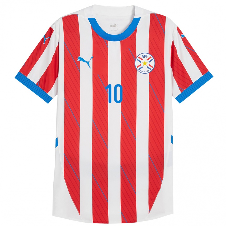 Kids Football Paraguay Jessica Martínez #10 White Red Home Jersey 24-26 T-Shirt Uk