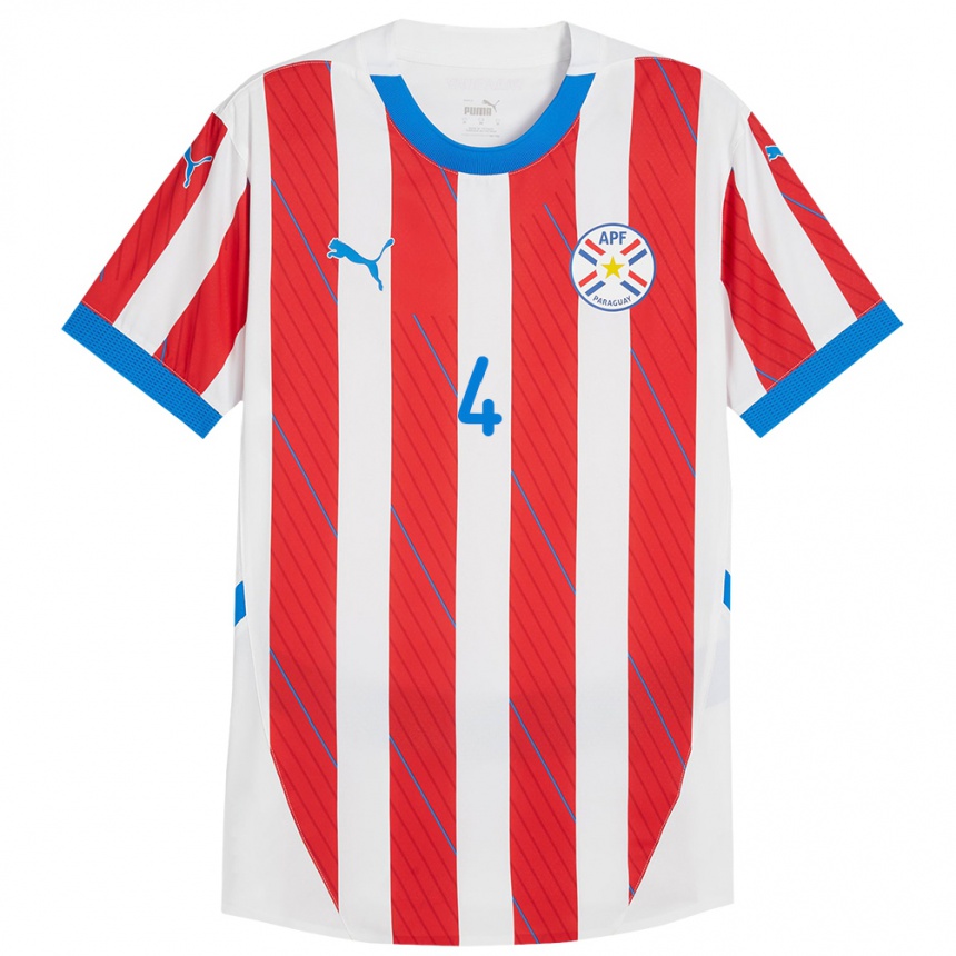 Kids Football Paraguay Matías Espinoza #4 White Red Home Jersey 24-26 T-Shirt Uk