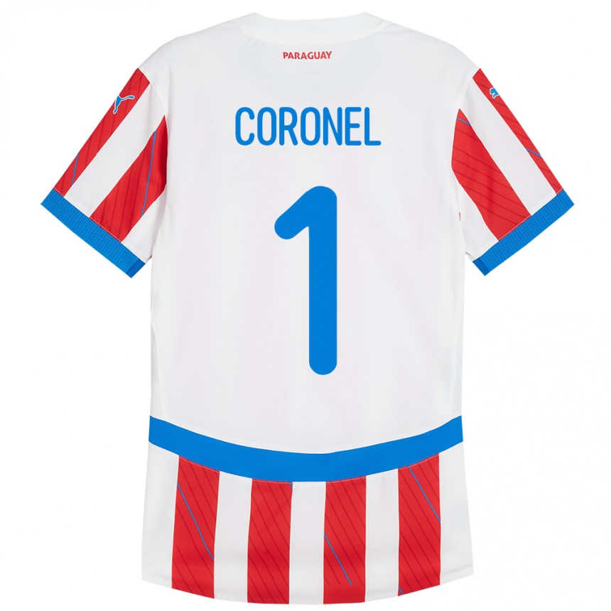 Kids Football Paraguay Carlos Coronel #1 White Red Home Jersey 24-26 T-Shirt Uk