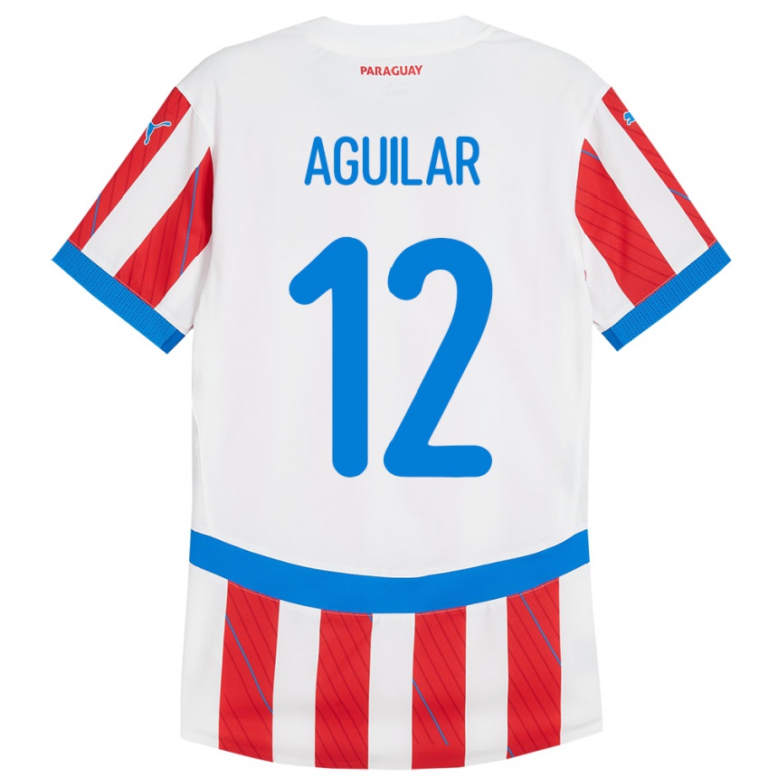 Kids Football Paraguay Alfredo Aguilar #12 White Red Home Jersey 24-26 T-Shirt Uk