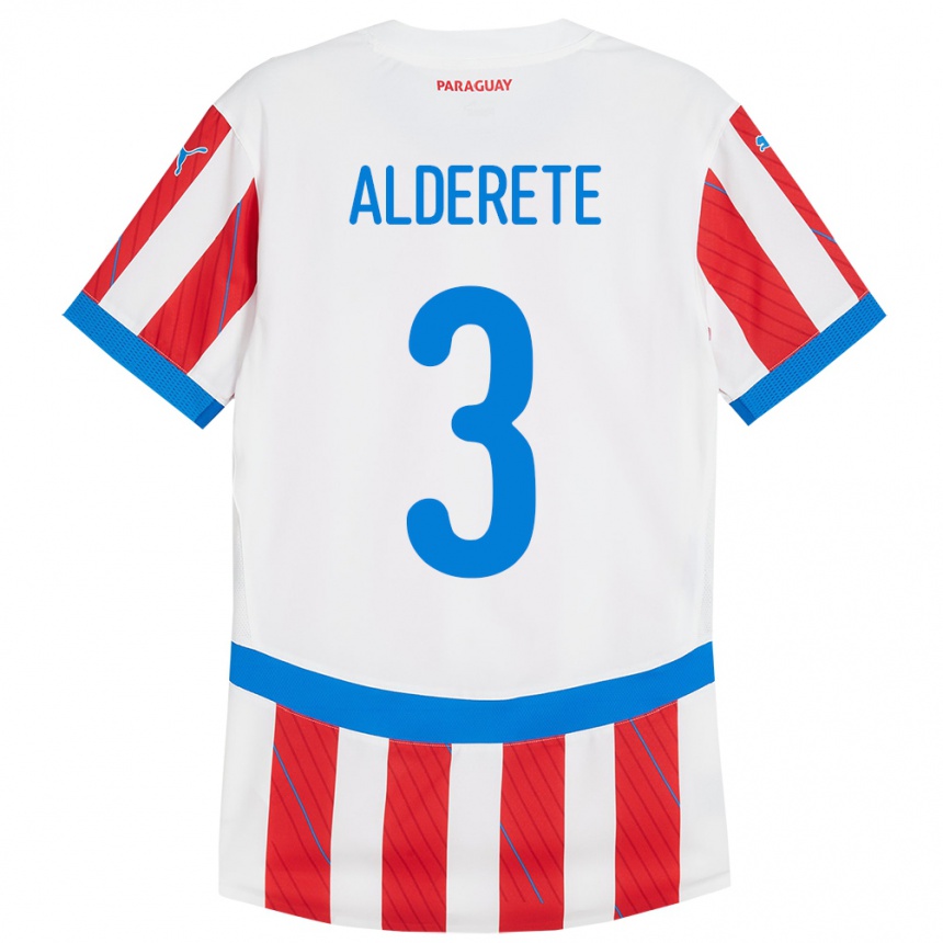 Kids Football Paraguay Omar Alderete #3 White Red Home Jersey 24-26 T-Shirt Uk