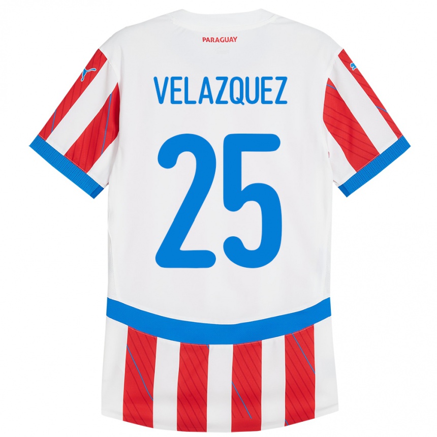 Kids Football Paraguay Gustavo Velázquez #25 White Red Home Jersey 24-26 T-Shirt Uk