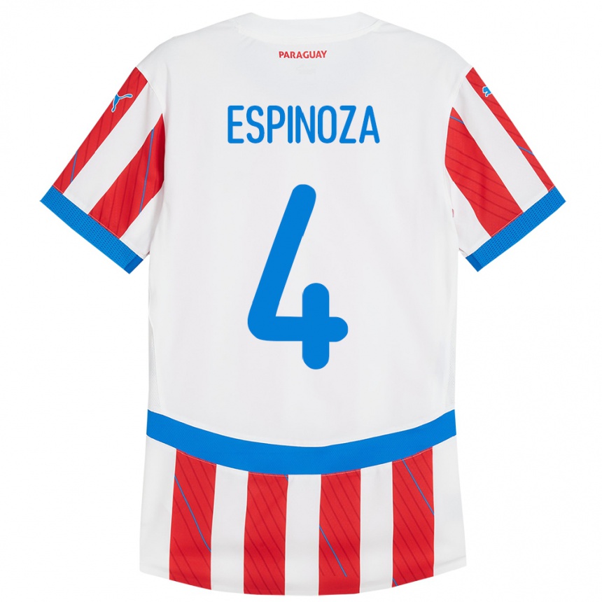 Kids Football Paraguay Matías Espinoza #4 White Red Home Jersey 24-26 T-Shirt Uk