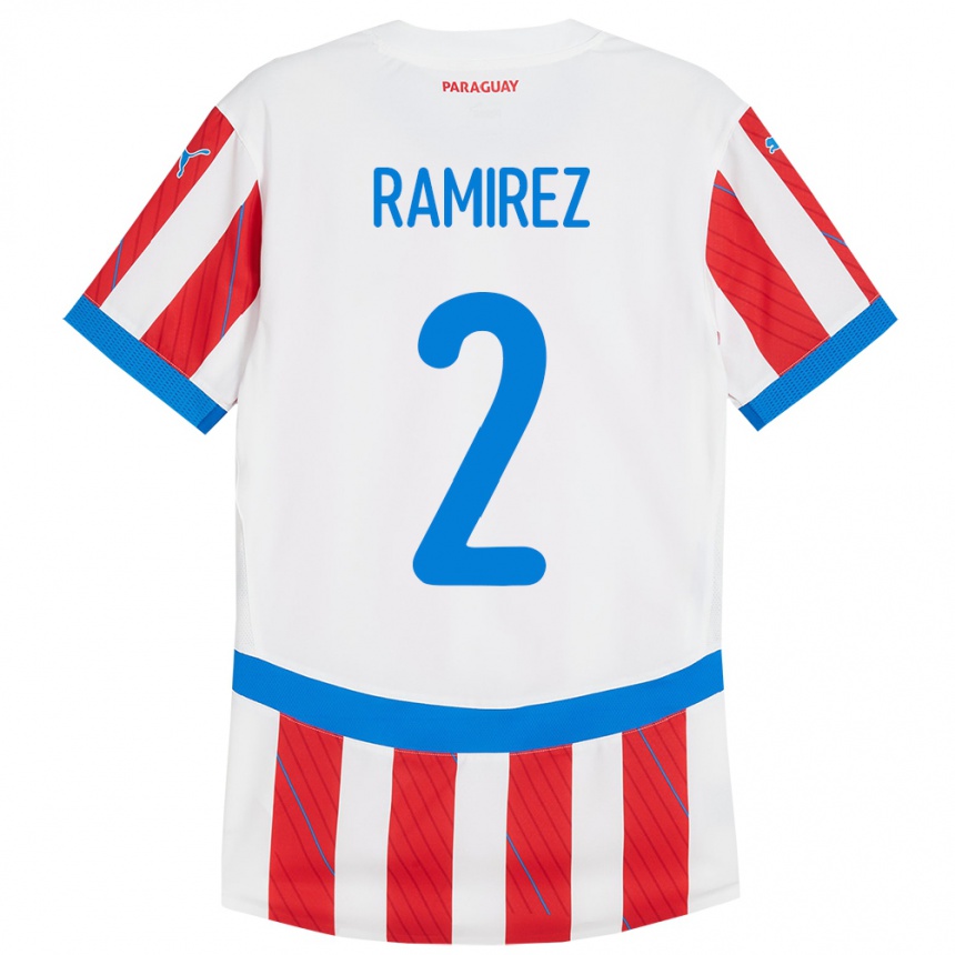 Kids Football Paraguay Iván Ramírez #2 White Red Home Jersey 24-26 T-Shirt Uk