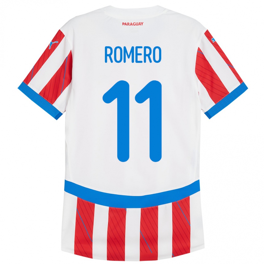 Kids Football Paraguay Ángel Romero #11 White Red Home Jersey 24-26 T-Shirt Uk