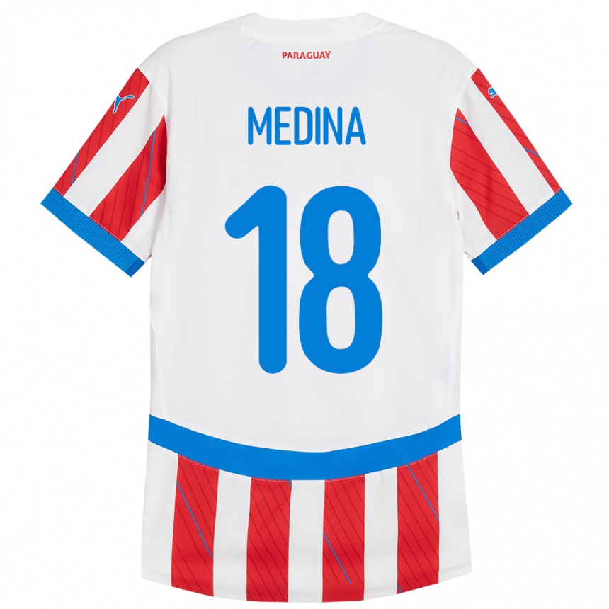 Kids Football Paraguay Jesús Medina #18 White Red Home Jersey 24-26 T-Shirt Uk