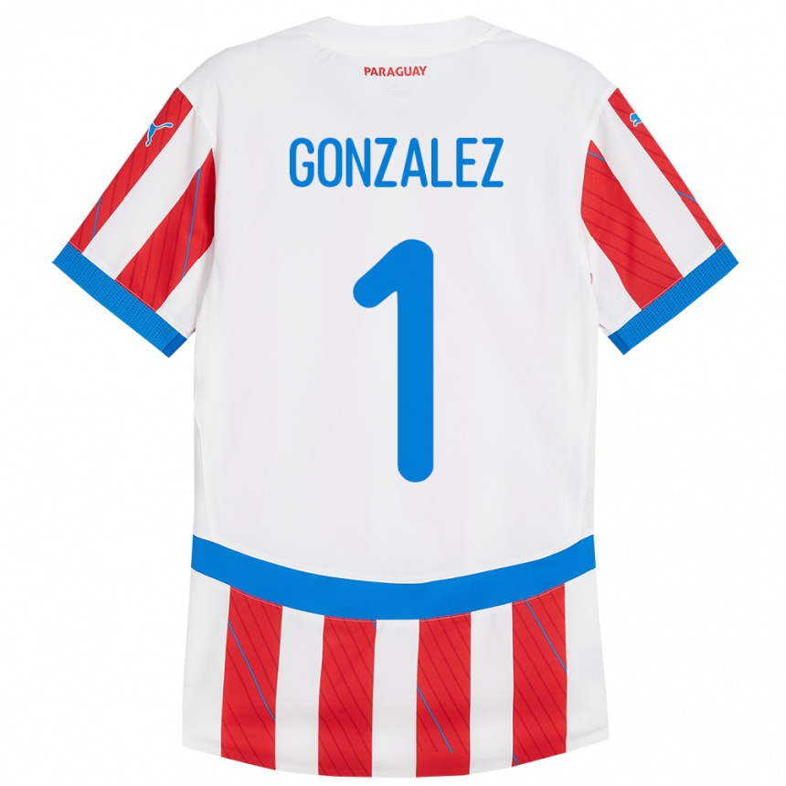 Kids Football Paraguay Ángel González #1 White Red Home Jersey 24-26 T-Shirt Uk