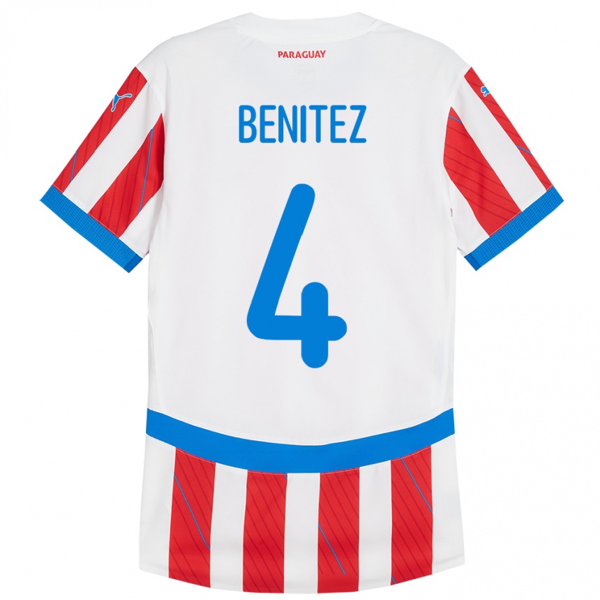 Kids Football Paraguay Gastón Benítez #4 White Red Home Jersey 24-26 T-Shirt Uk