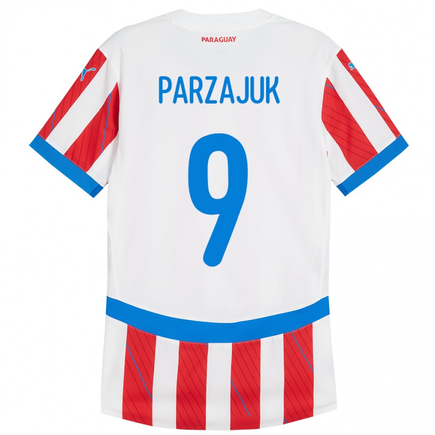 Kids Football Paraguay Kevin Parzajuk #9 White Red Home Jersey 24-26 T-Shirt Uk