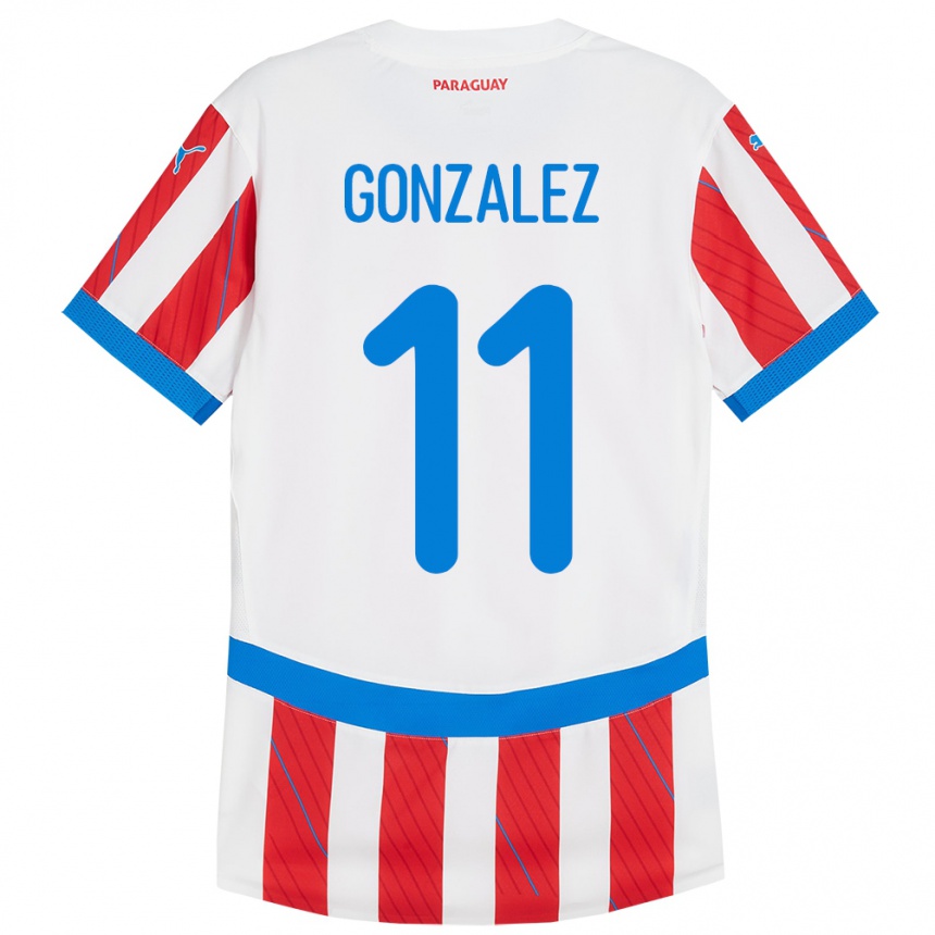 Kids Football Paraguay Enso González #11 White Red Home Jersey 24-26 T-Shirt Uk