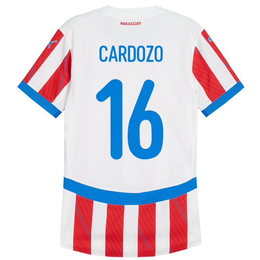 Kids Football Paraguay Juan Cardozo #16 White Red Home Jersey 24-26 T-Shirt Uk