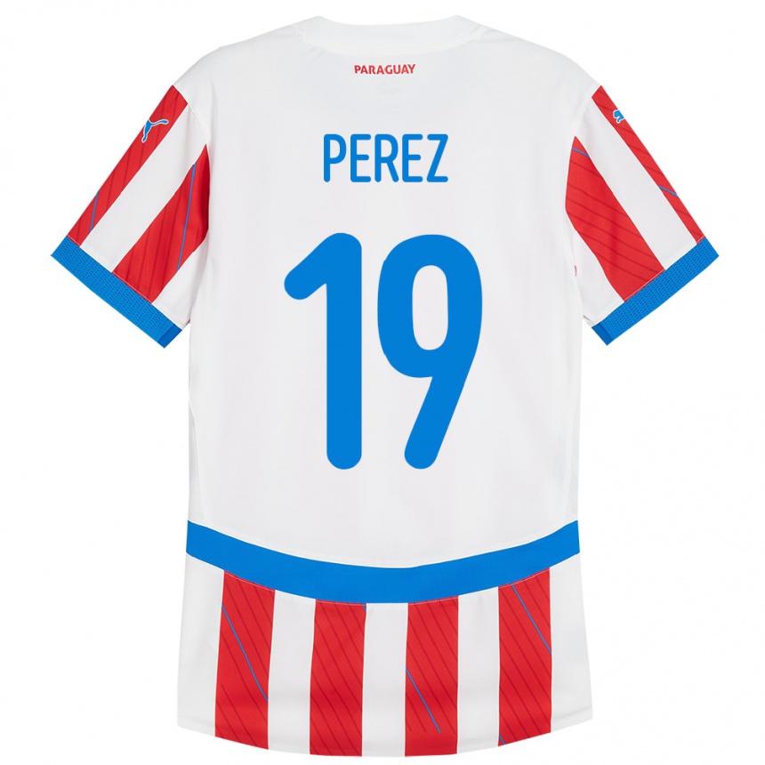 Kids Football Paraguay Marcelo Pérez #19 White Red Home Jersey 24-26 T-Shirt Uk