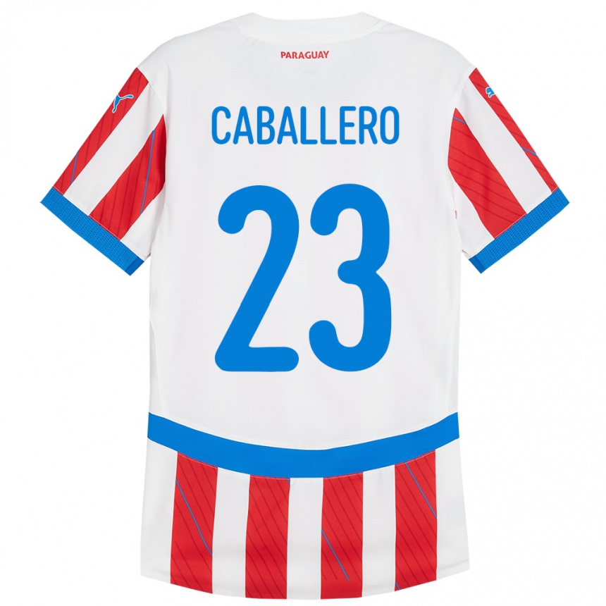 Kids Football Paraguay Tiago Caballero #23 White Red Home Jersey 24-26 T-Shirt Uk