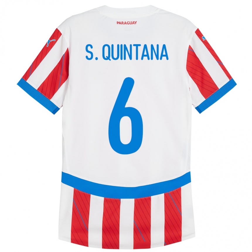 Kids Football Paraguay Sebastián Quintana #6 White Red Home Jersey 24-26 T-Shirt Uk