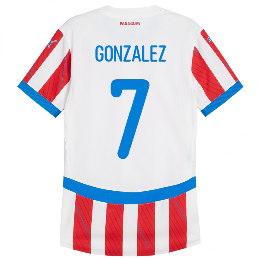 Kids Football Paraguay Diego González #7 White Red Home Jersey 24-26 T-Shirt Uk