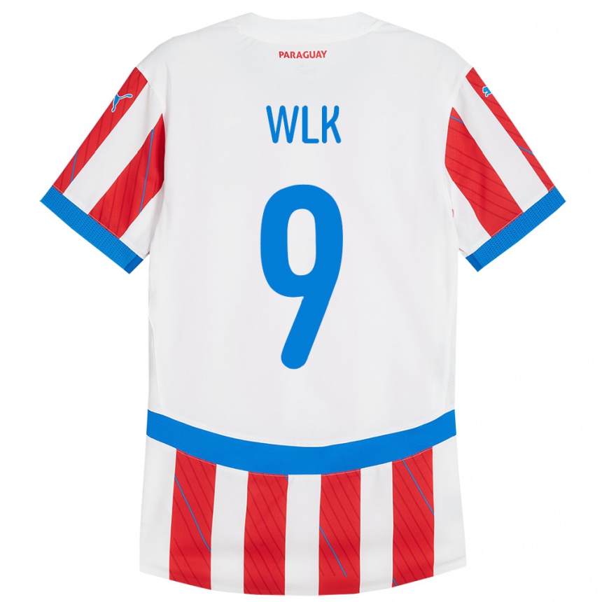 Kids Football Paraguay Allan Wlk #9 White Red Home Jersey 24-26 T-Shirt Uk