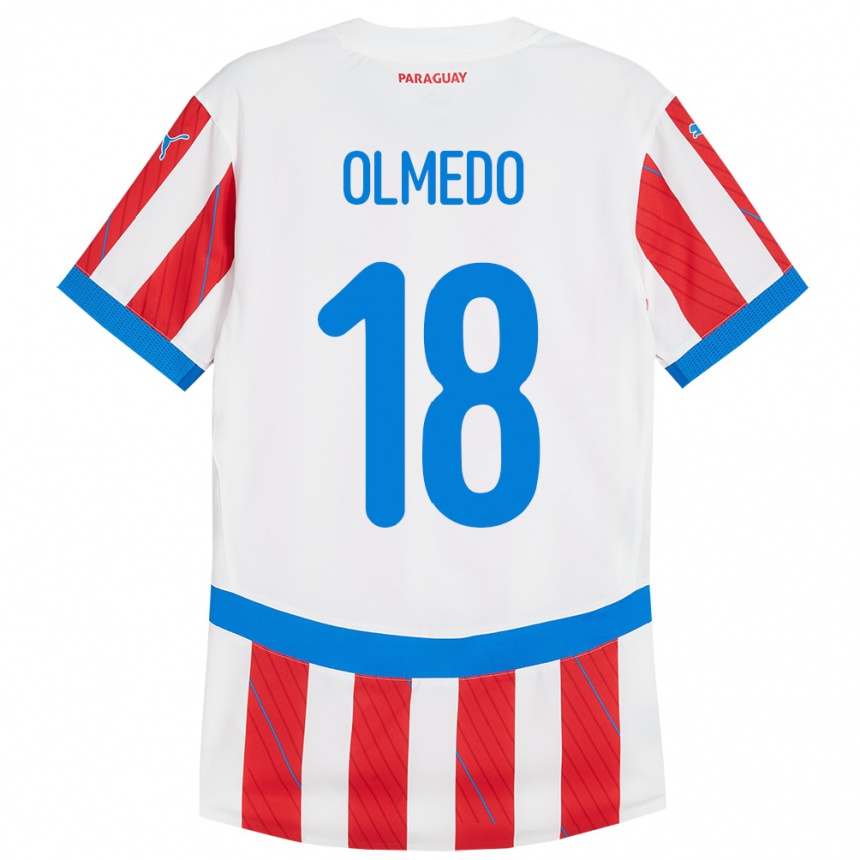 Kids Football Paraguay Cesar Olmedo #18 White Red Home Jersey 24-26 T-Shirt Uk