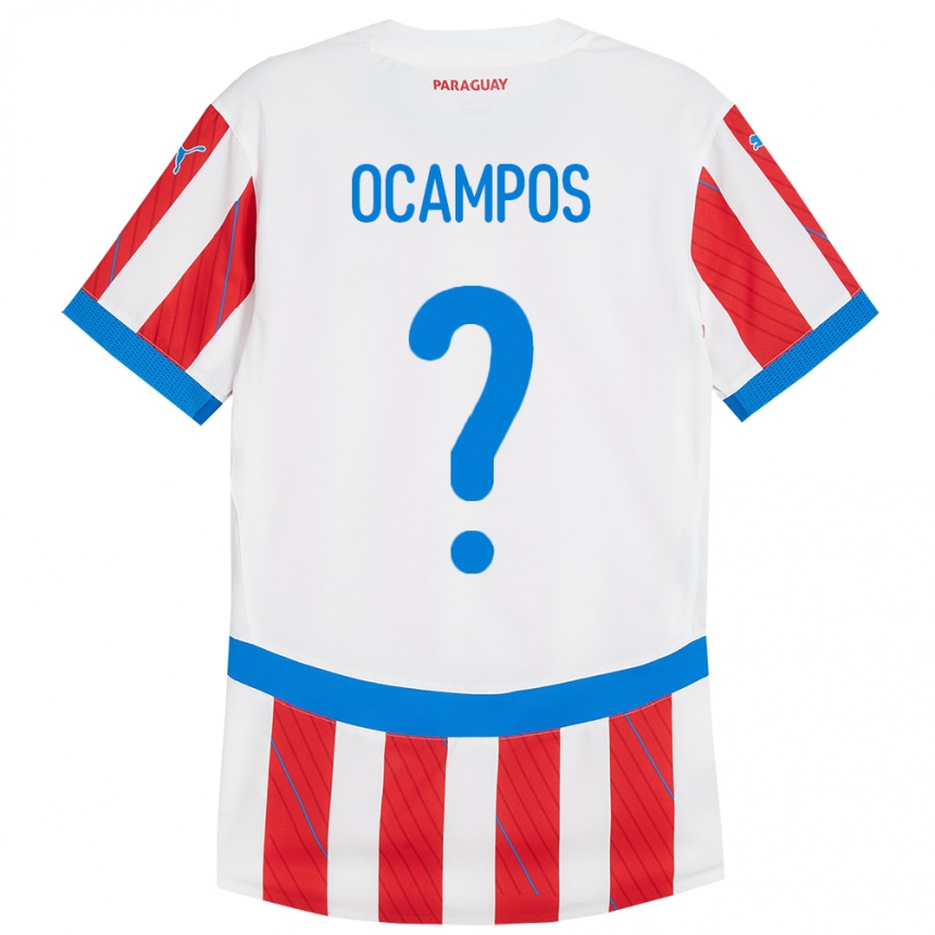 Kids Football Paraguay Santiago Ocampos #0 White Red Home Jersey 24-26 T-Shirt Uk