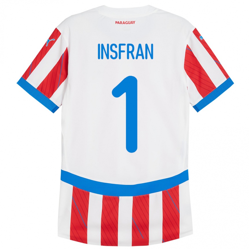 Kids Football Paraguay Facundo Insfrán #1 White Red Home Jersey 24-26 T-Shirt Uk