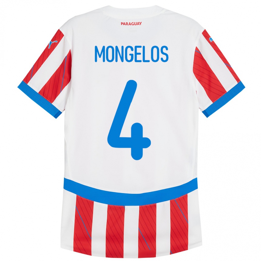 Kids Football Paraguay Rolando Mongelós #4 White Red Home Jersey 24-26 T-Shirt Uk