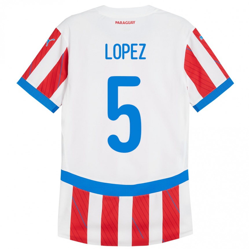 Kids Football Paraguay Óscar López #5 White Red Home Jersey 24-26 T-Shirt Uk