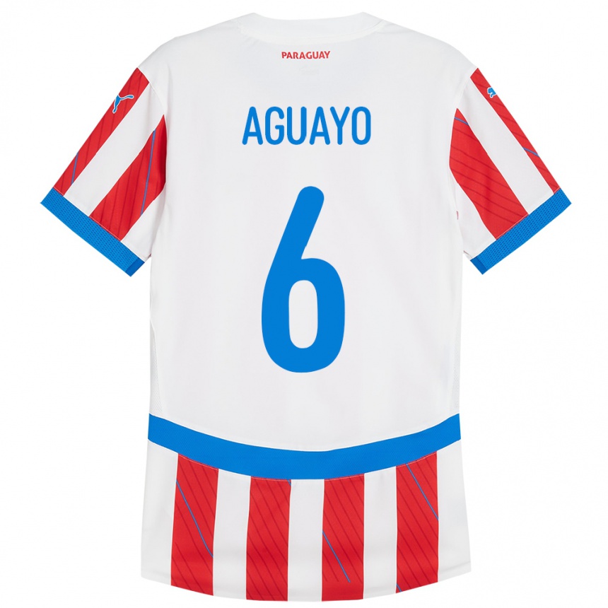 Kids Football Paraguay Ángel Aguayo #6 White Red Home Jersey 24-26 T-Shirt Uk